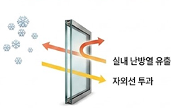열차단 필름 부착 전, 실내 난방열 유출/자외선 투과